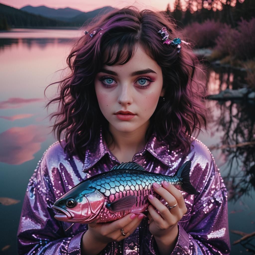 80's Dark Fantasy Woman with Sparkly Fish
