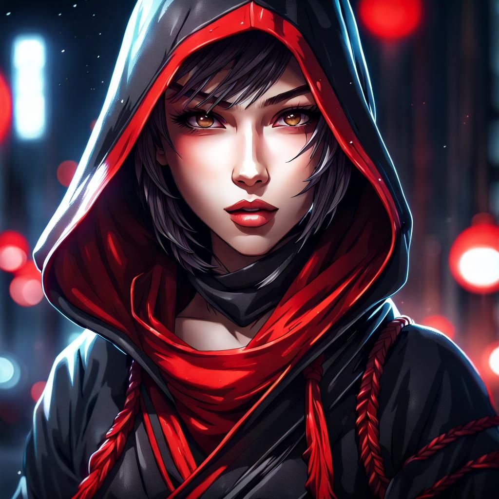 Anime Ninja Girl in a Dark Fantasy Japan