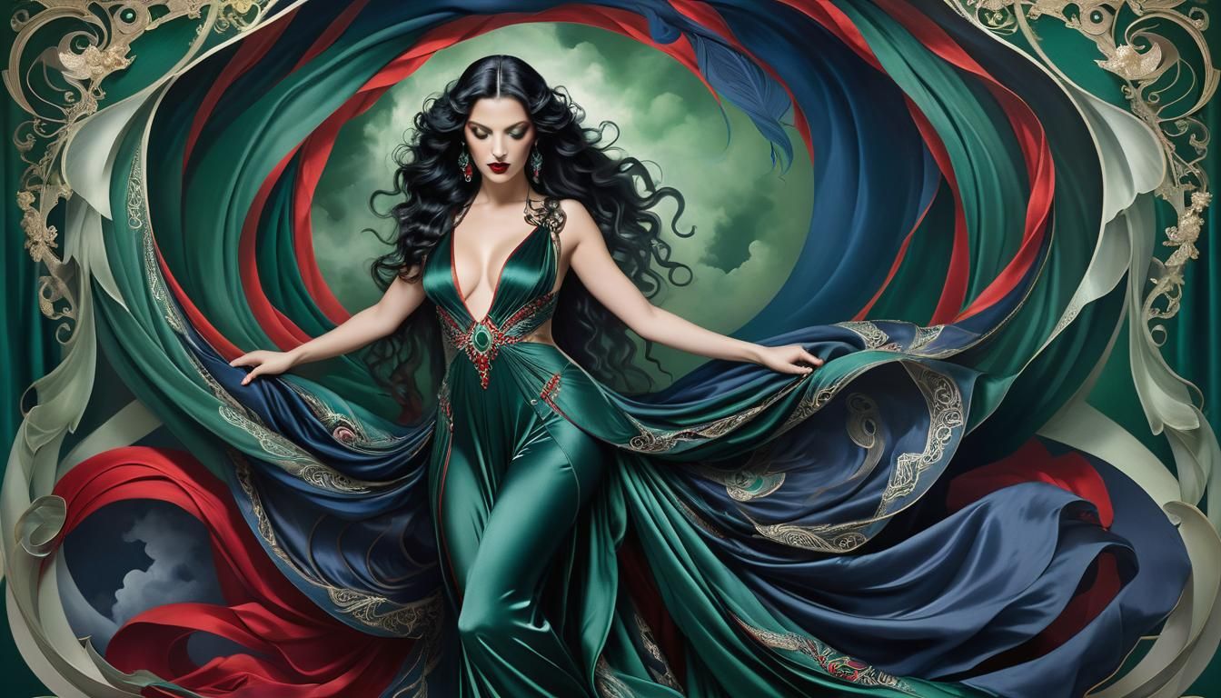 entangled lovely art deco elegant woman romantic in a spiral...