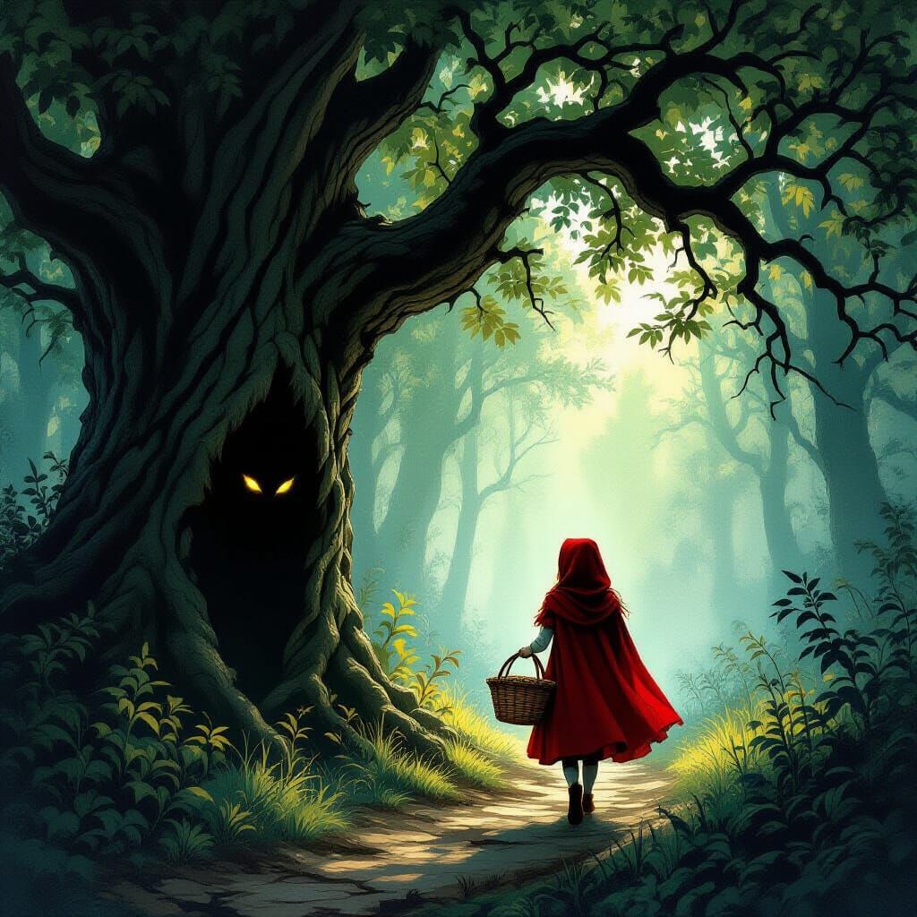 Little Red Riding Hood in Mysterious Forest