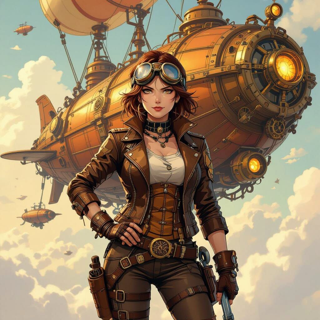 Steampunk Airship Captain in Anime Style