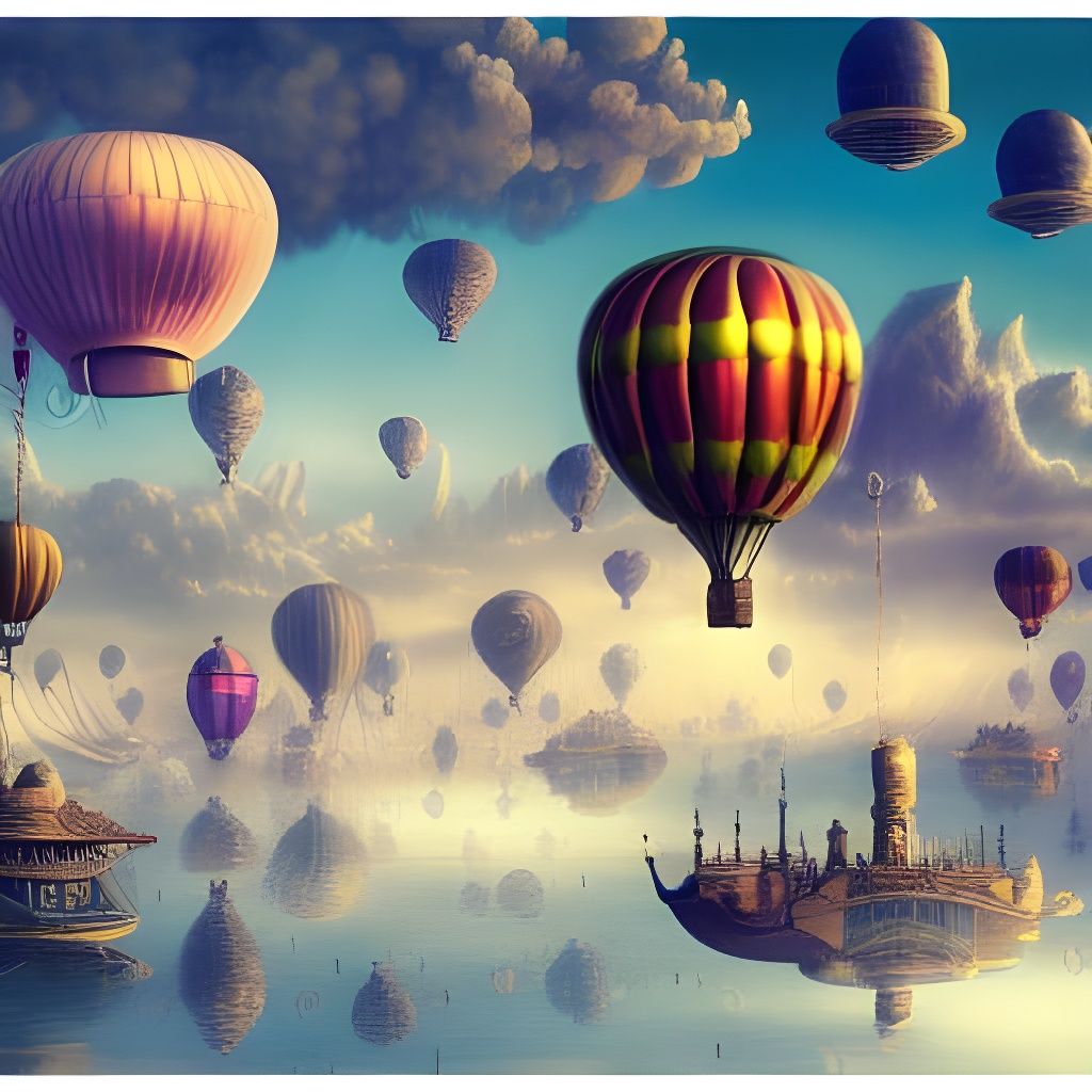 Steampunk Floating City of Airships Concept Art