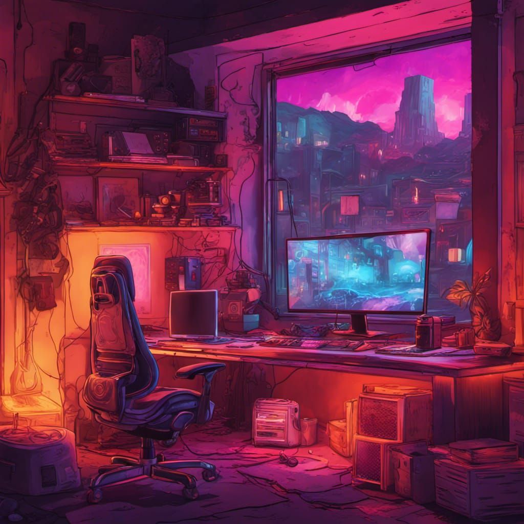 Neon-Lit Streaming PC Setup in Ghost Town