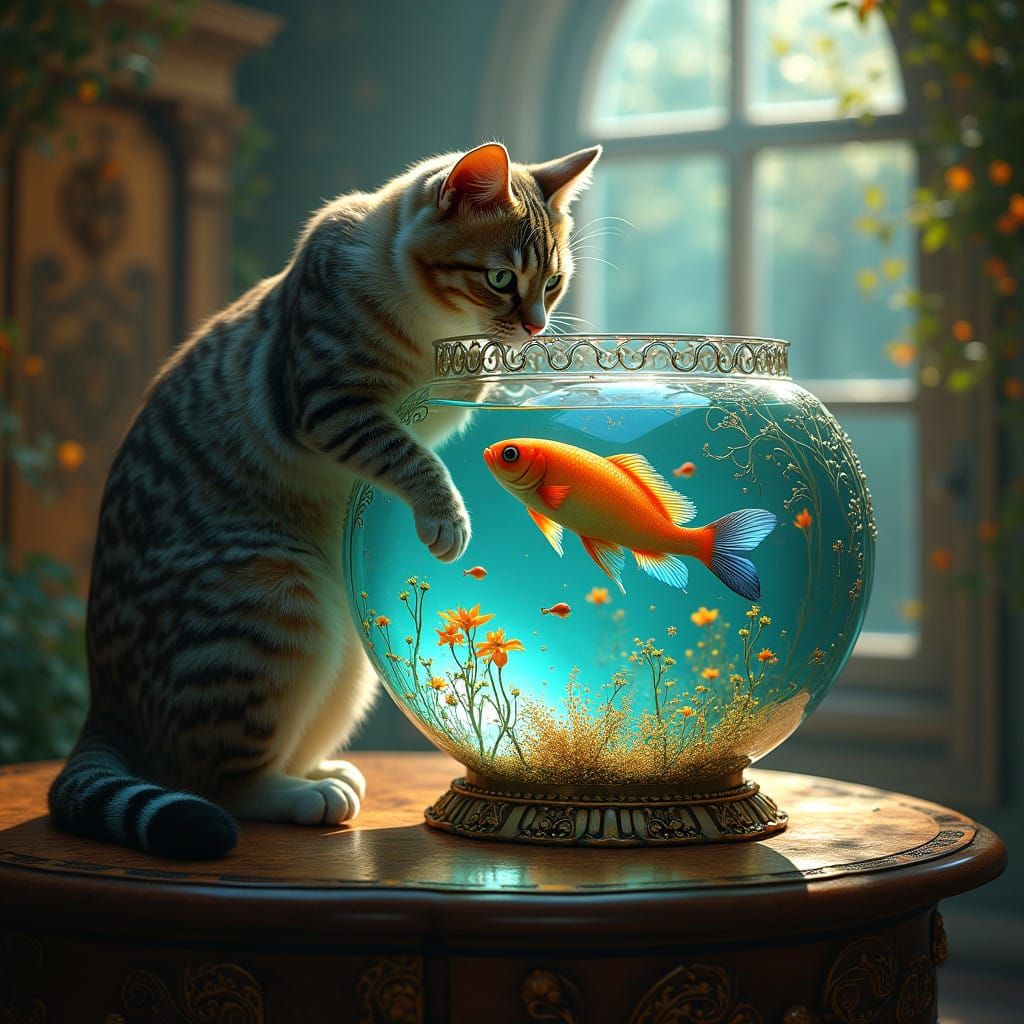 Mystical Aquarium Scene in Art Nouveau Style