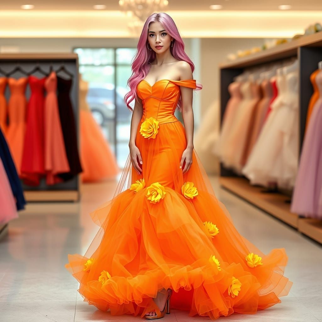 Peony looks lovely in the Orange Dream Gown