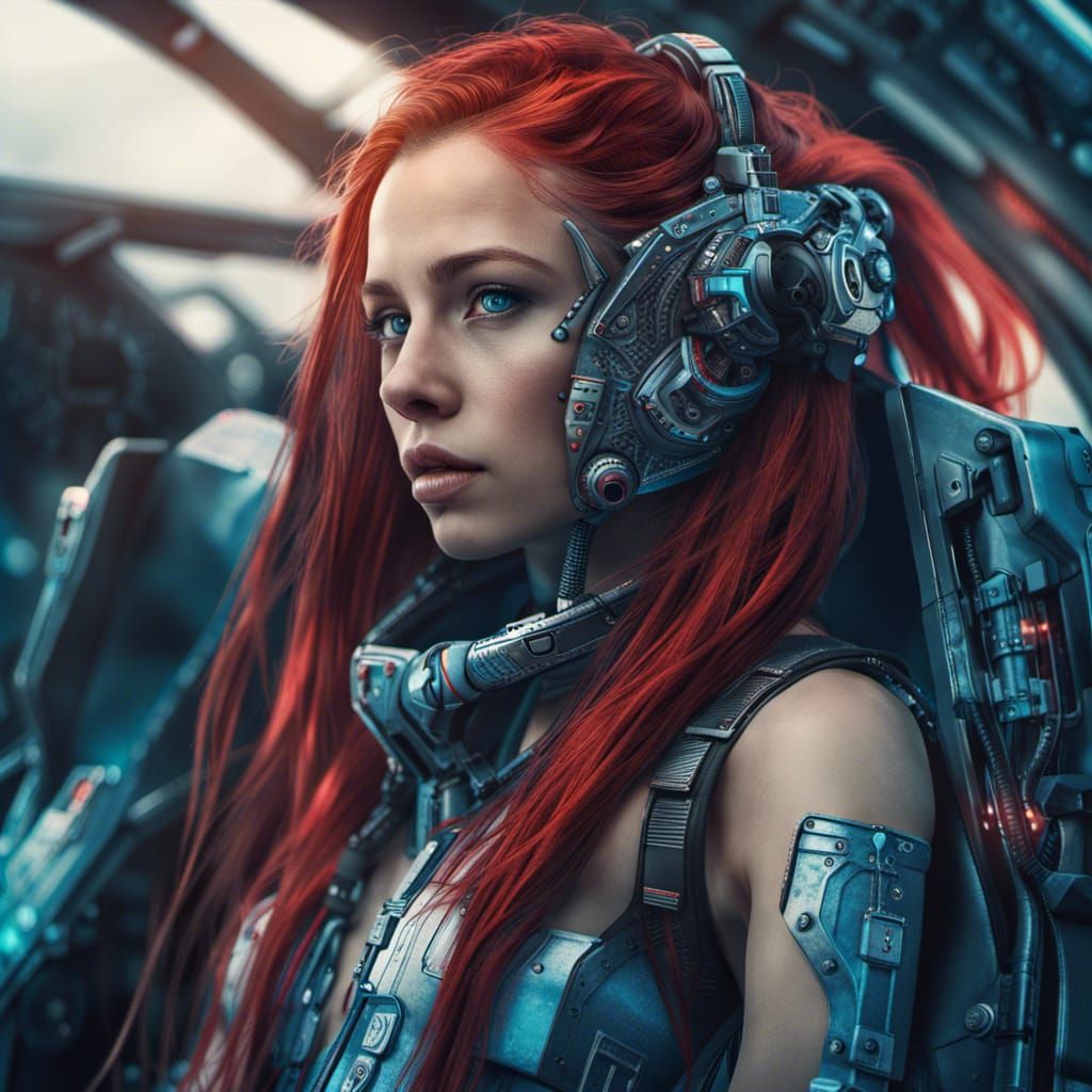 Cyberpunk Pilot Girl in Futuristic Plane