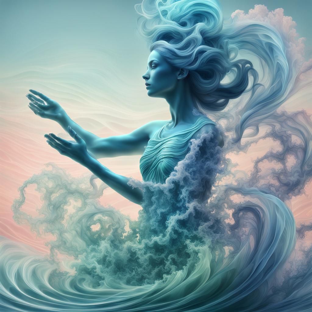 Majestic 3D Water Goddess with Fractal Waves