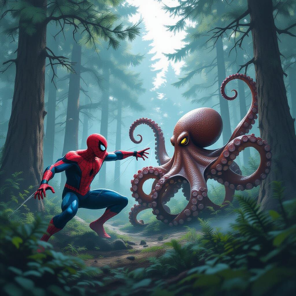 Spider-Man as Realistic Spider Battles Dr. Octopus