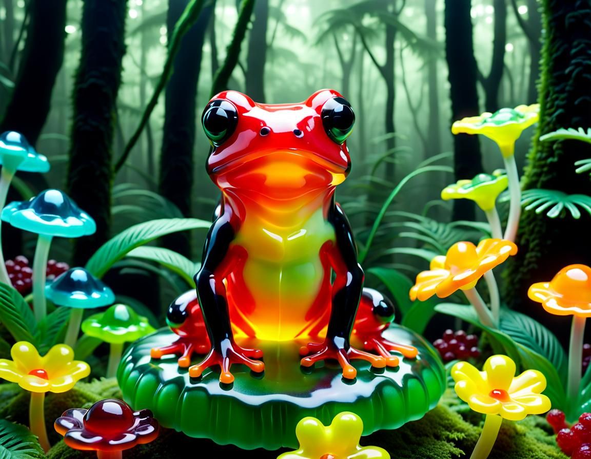 Surreal Gummy Forest Frog in Jello