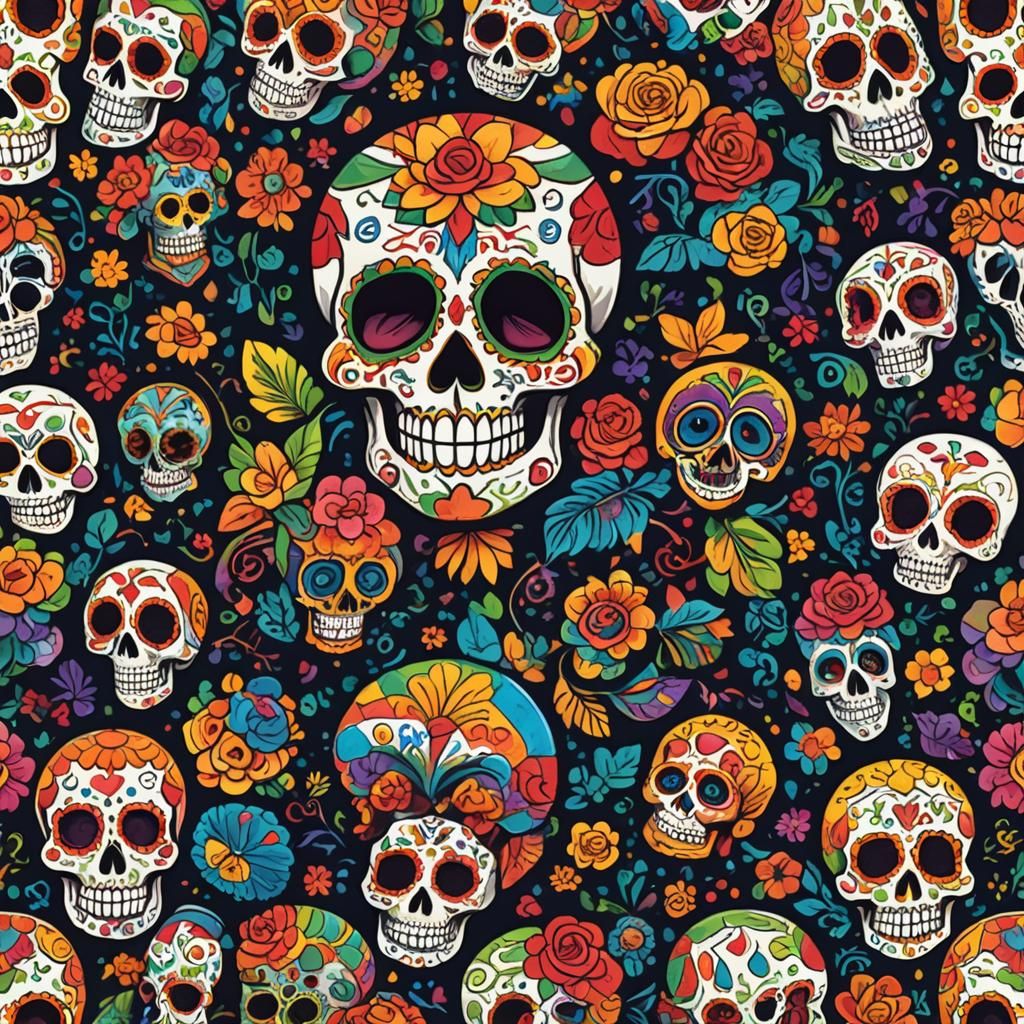 Rainbow Sugar Skull: Day of the Dead in Anime Style