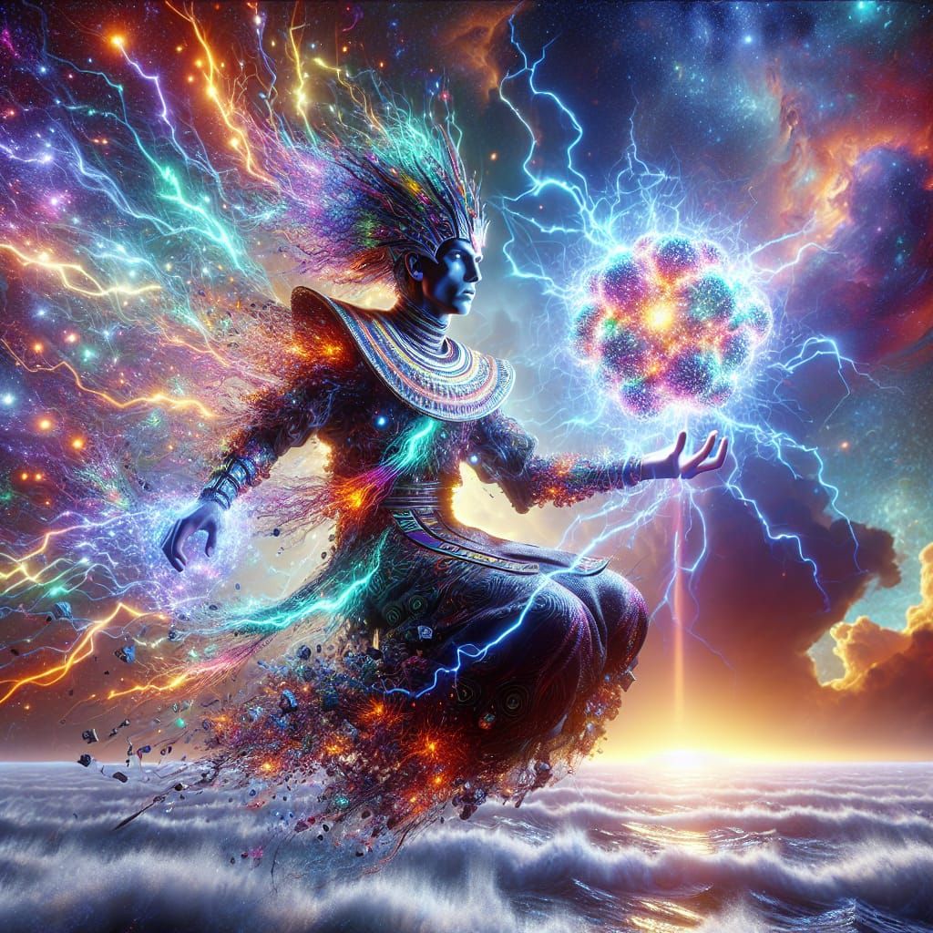 Egyptian Wizard Levitates Amidst Turbulent Ocean