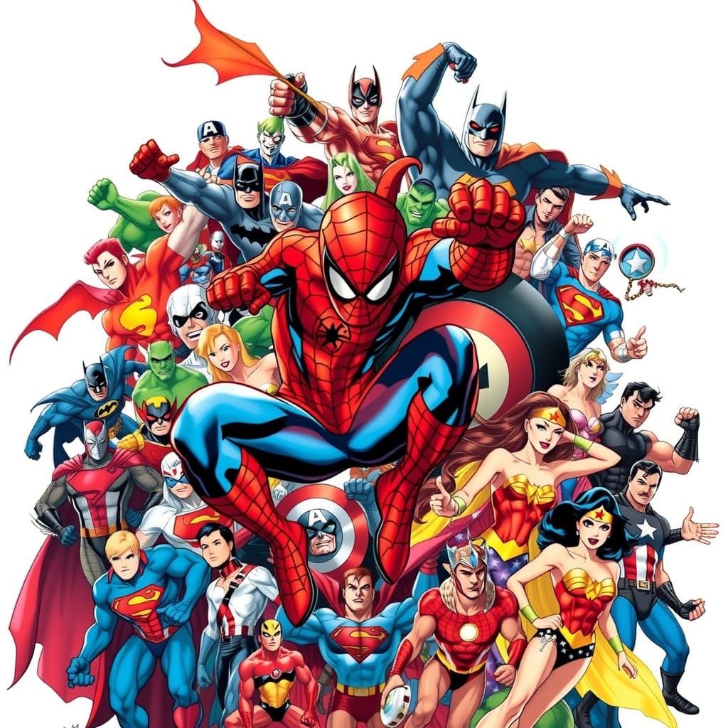 Action-Packed Superhero Collage in Bold Colors