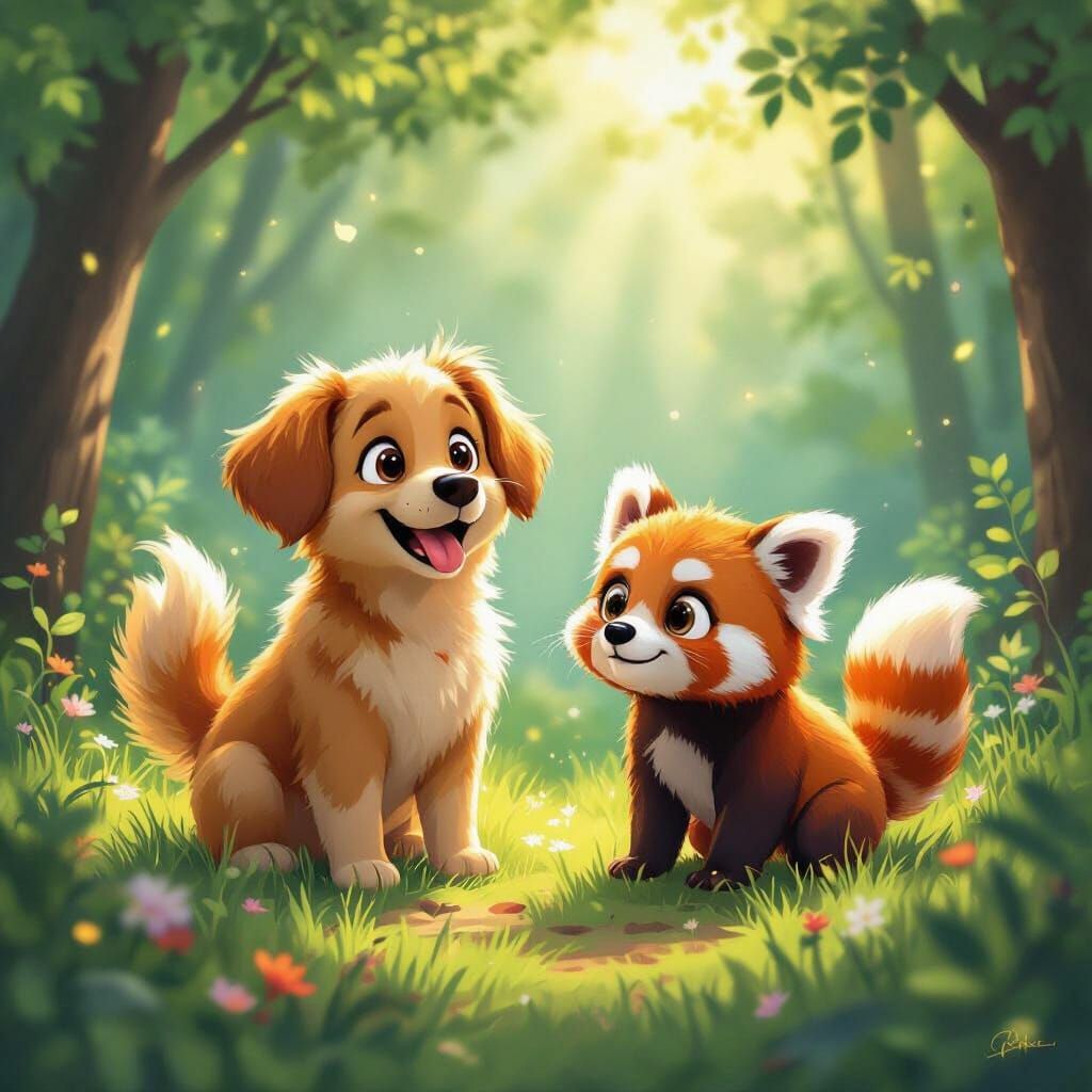 Boy as Dog & Girl as Red Panda in Enchanted Forest