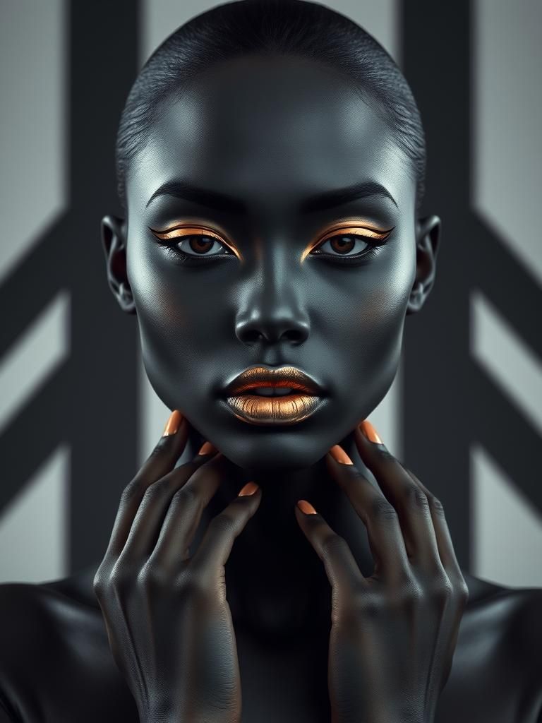 Sleek Black Skin with Copper Accents Portrait