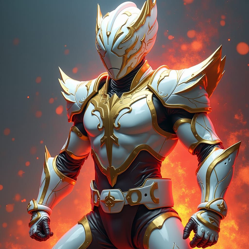 Epic Retrofuturistic Super Sentai Hero in Opulent White and ...