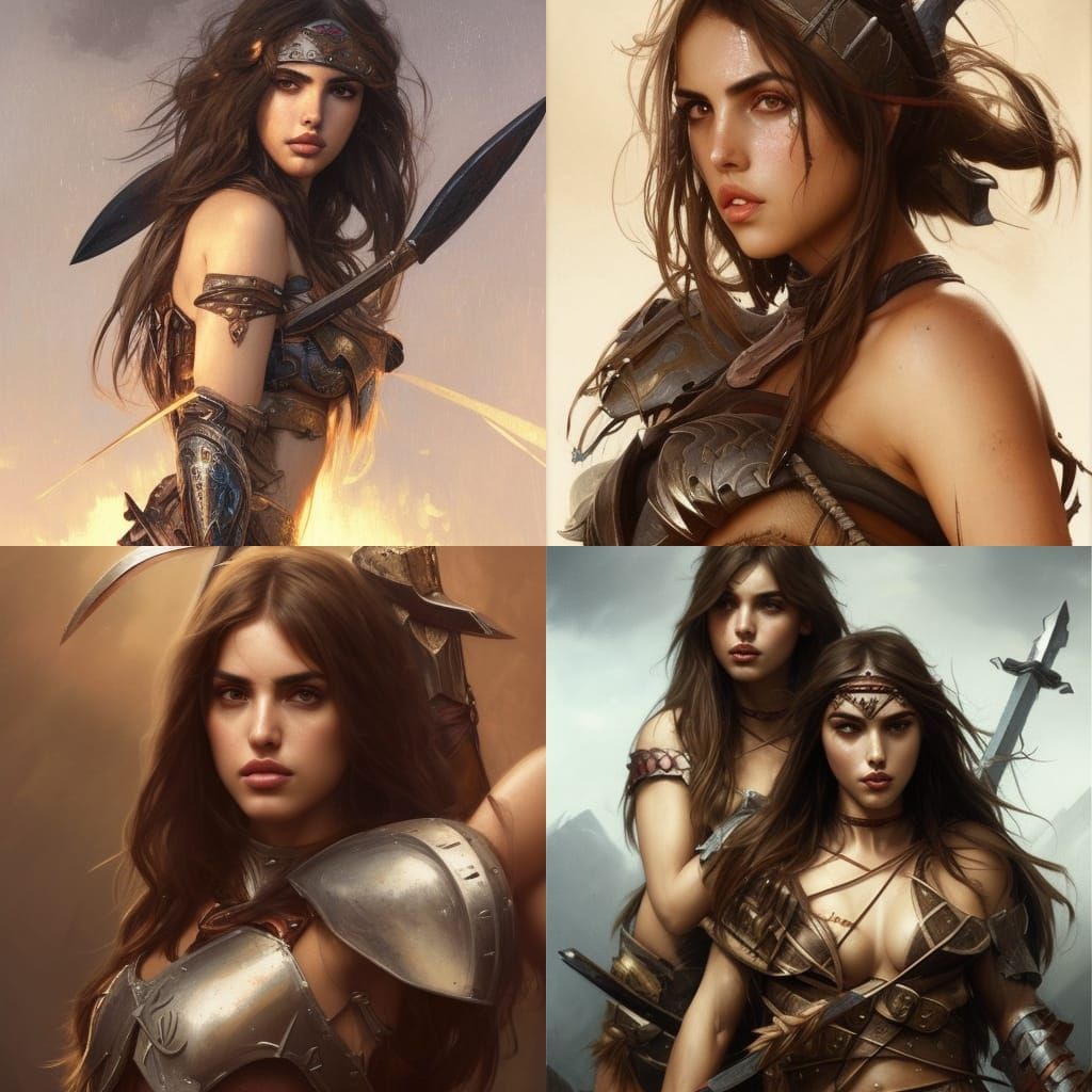 Barbarian Warrior Women Portrait in Art Nouveau Style
