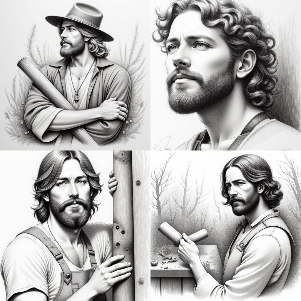 Pencil Sketch of Jesus the Carpenter in a Flux Art Style