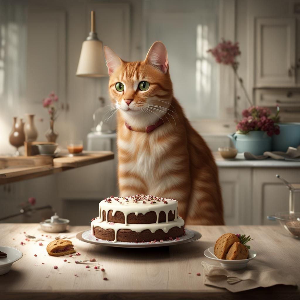 Detailed Matte Painting of a Cat Cake