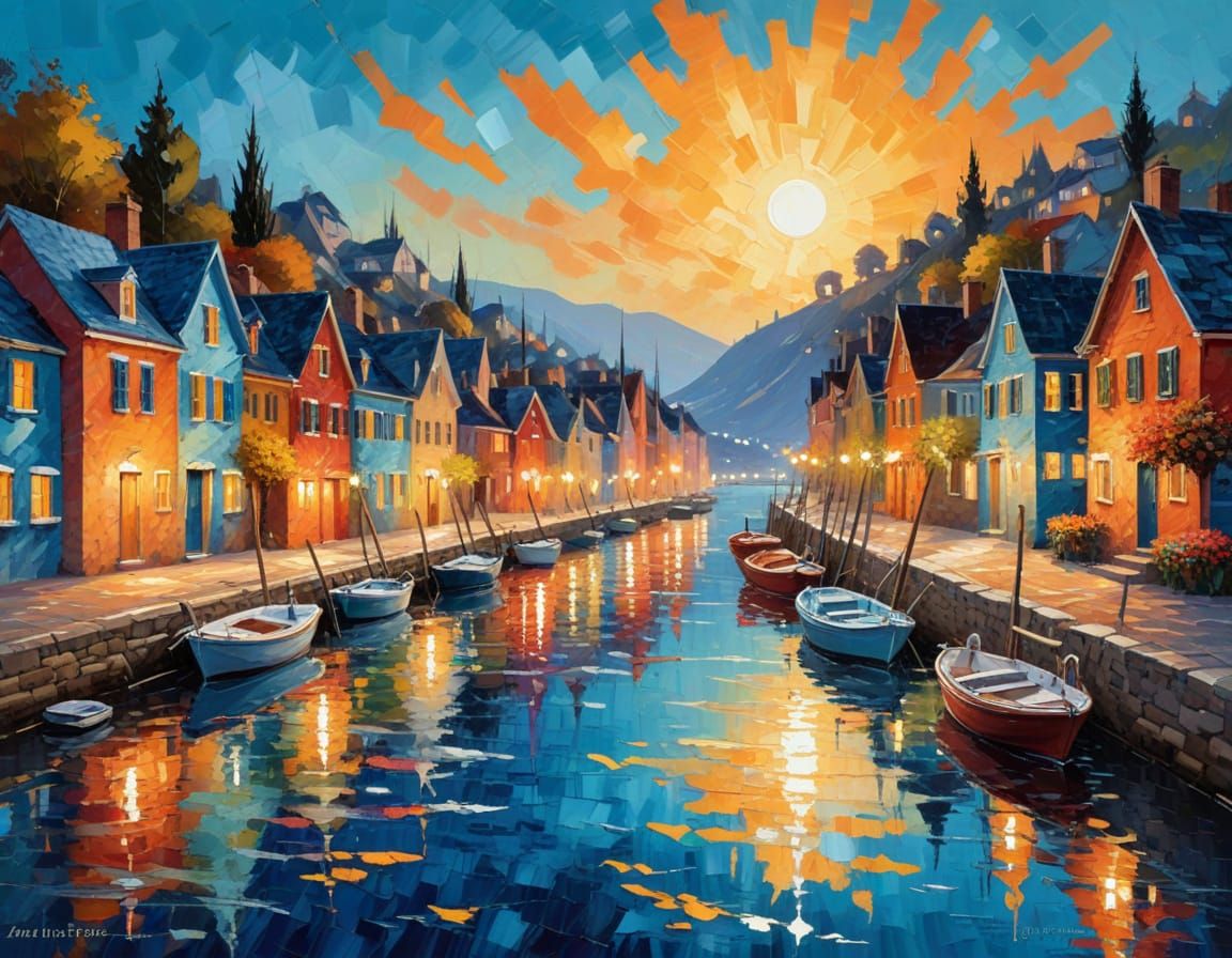 Impressionistic Marina at Noon in Summer