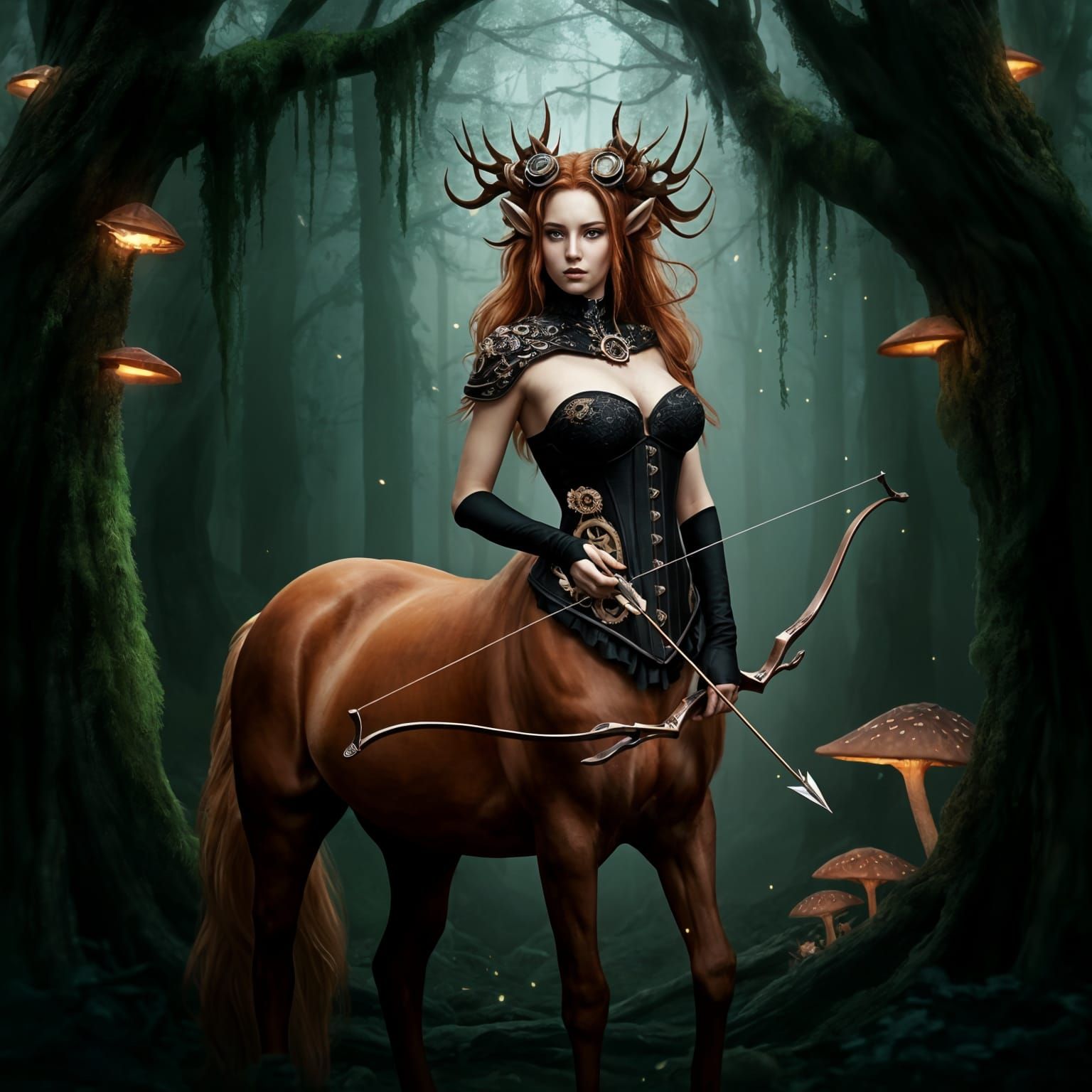 Female Centaur Archer in Steampunk Corset