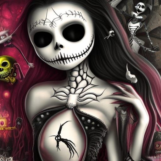 Ornate Sugar Skull Inspired by Nightmare Before Christmas