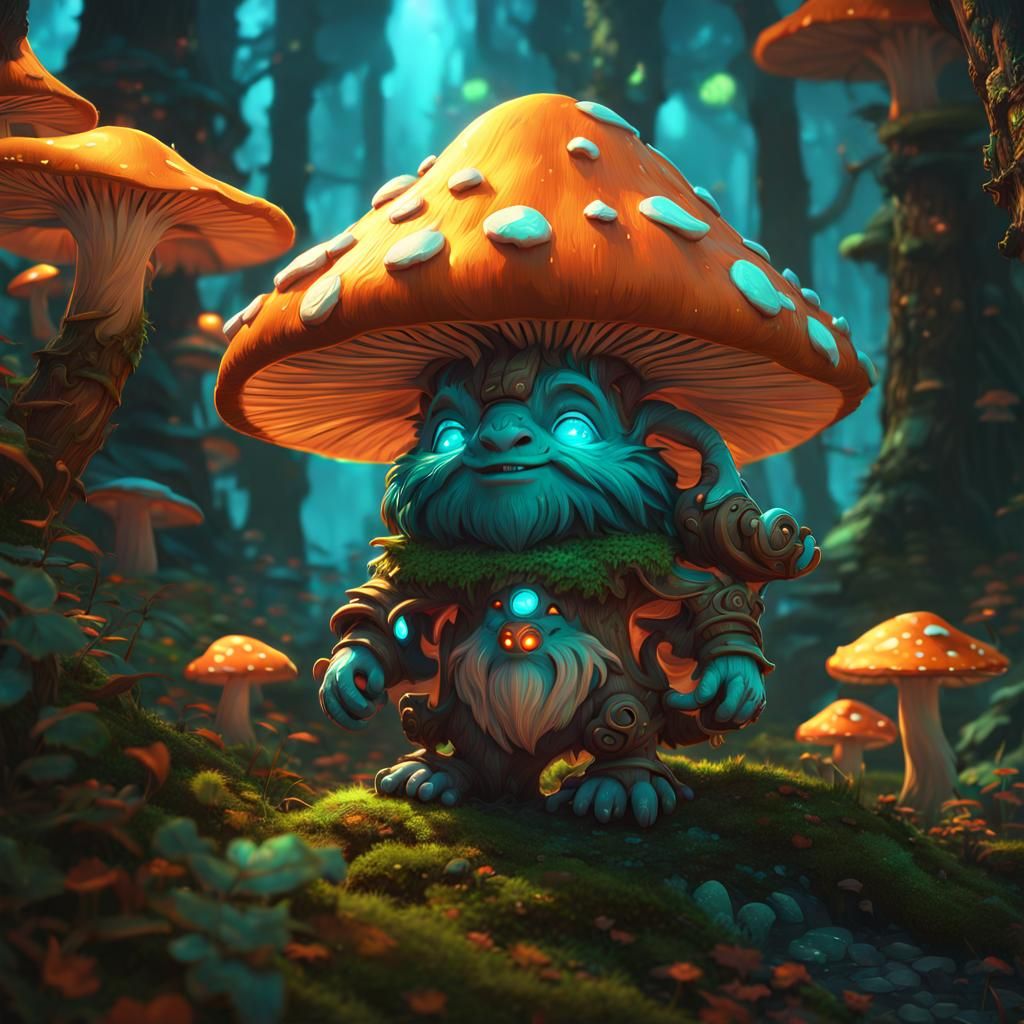 Mushroom Troll in Enchanted Forest, Concept Art