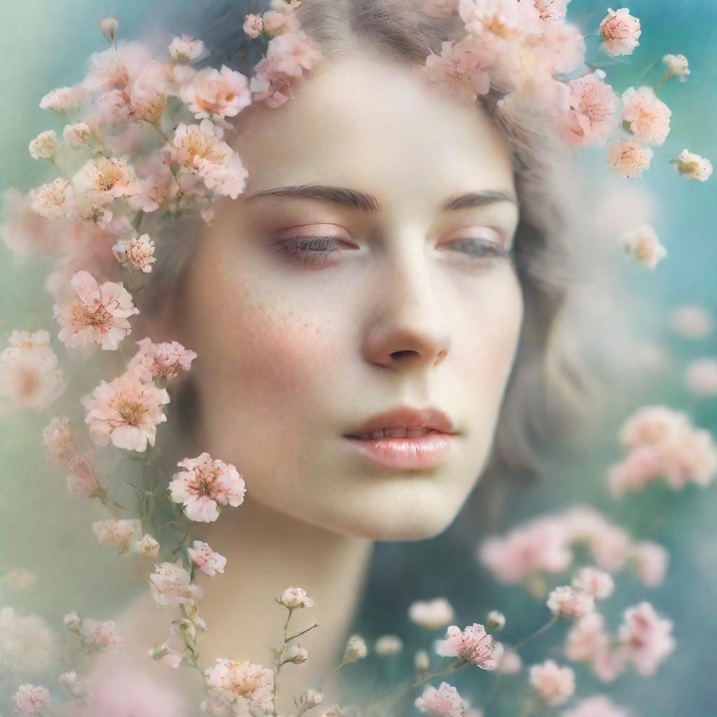 Ethereal Woman with Flowers: a Macro Portrait