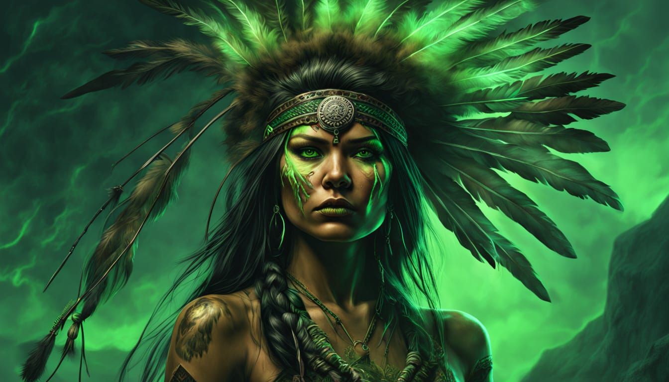Native American Huntress Portrait in Grimdark Style