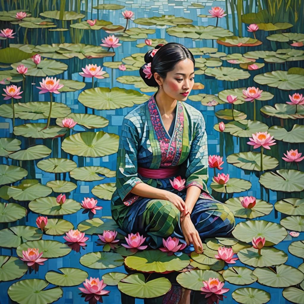 Mosaic Portrait of Woman by Lily Pond, Digital Collage