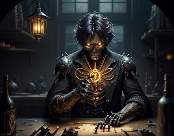 Furry Skeleton Bone Repair, Dark Fantasy Art