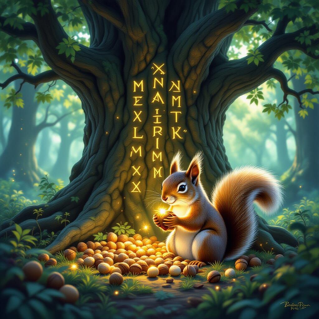 Magical Squirrel Guardian in Enchanted Forest Clearing