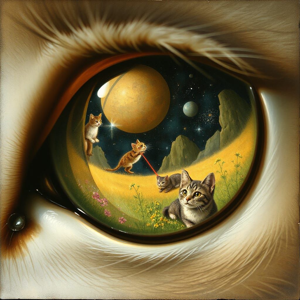 Whimsical Feline World Mirrored in Cat's Eye