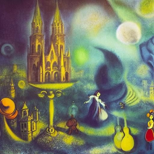 Ethereal Vampire City Skyline in Surrealist Style