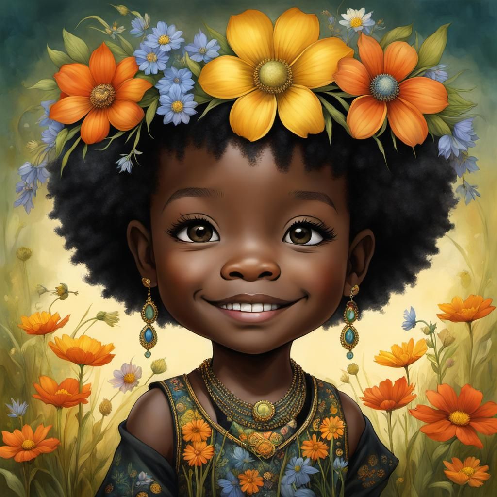Toddler Bedecked in Wildflowers, Digital Art