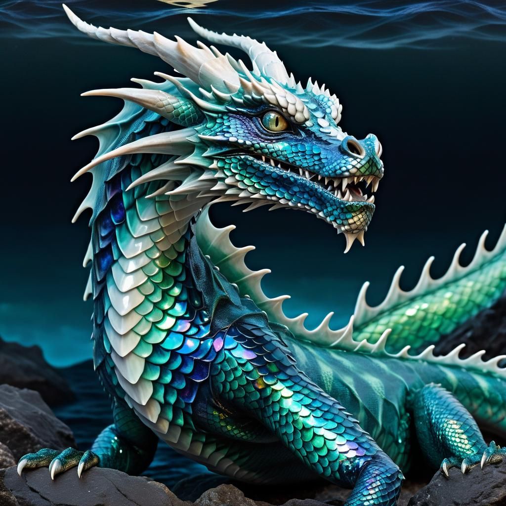 Ominous Water Dragon in Dark Fantasy Acrylic