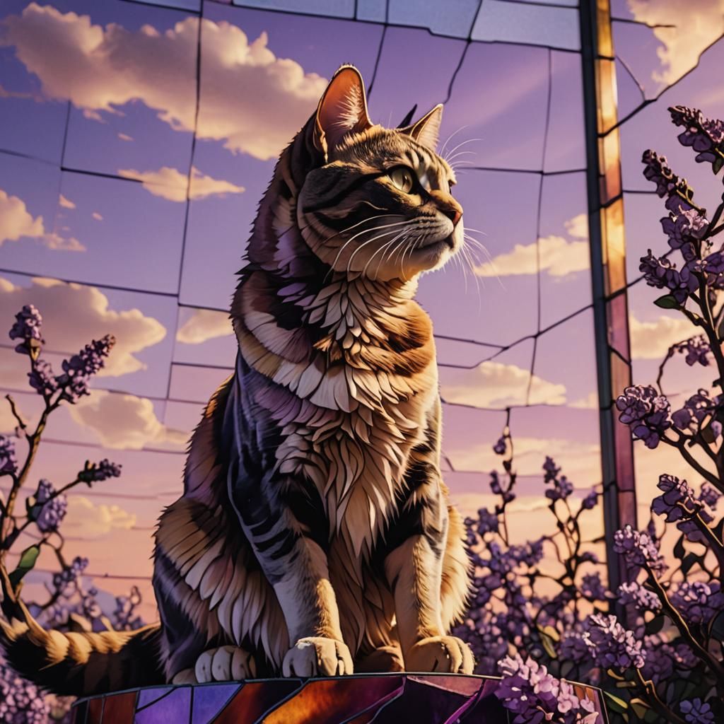 Stained Glass Cat in Lilac Wasteland