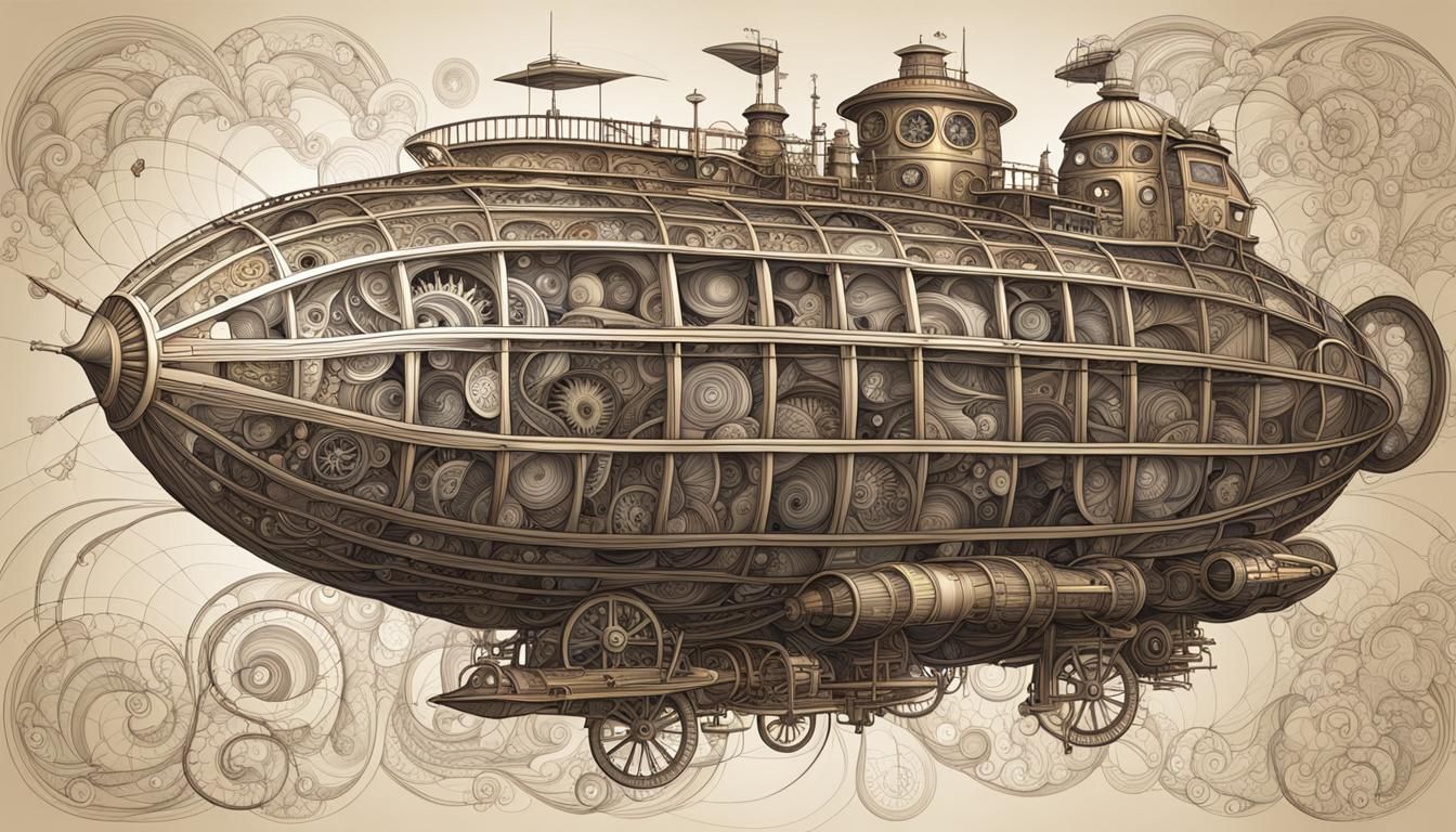 Steampunk Airship in Abstract Fractal Vector Art
