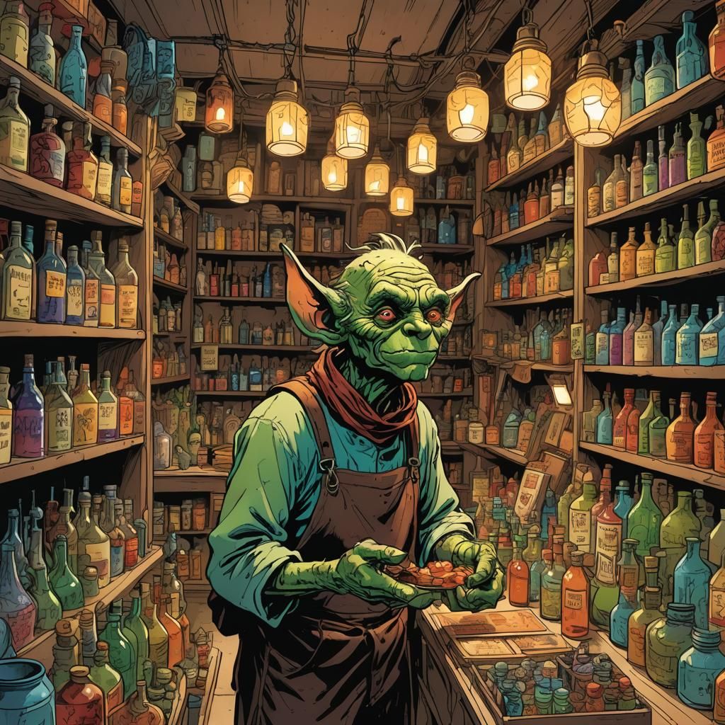 Goblin Shopkeeper in Comic Book Style