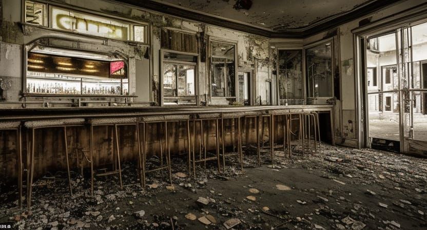 Hyperrealistic Abandoned Bar Frozen in Time