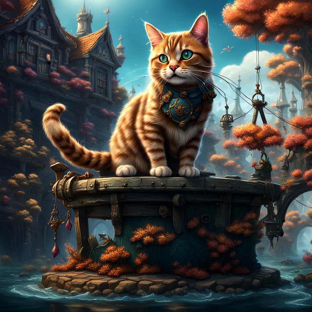 Cat Fishing: Detailed Fantasy Concept Art