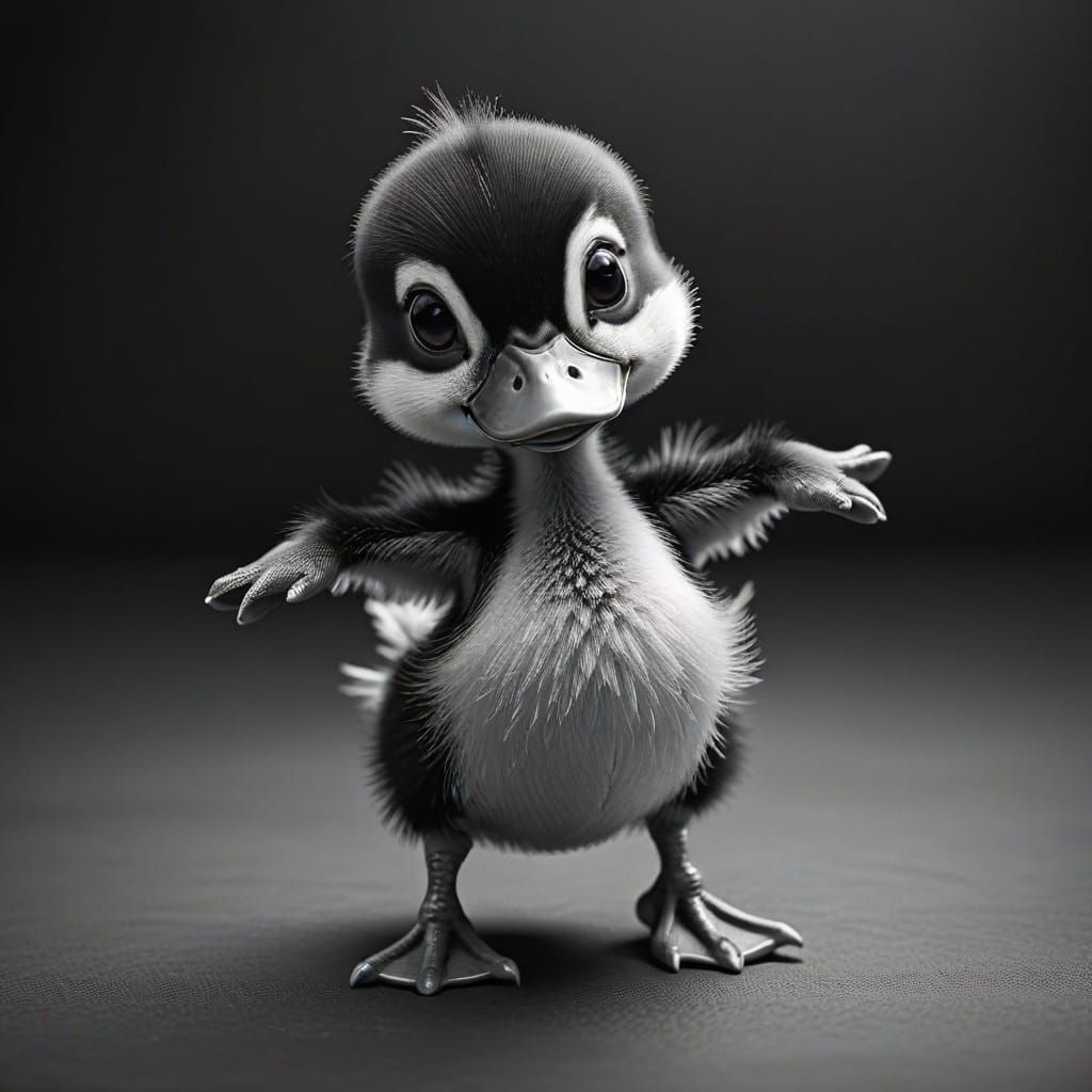 Dancing Duckling Caricature in Black and White