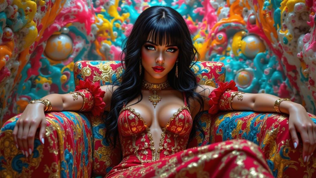 Elegant Woman in Intricate Clothing: Comic Book Art