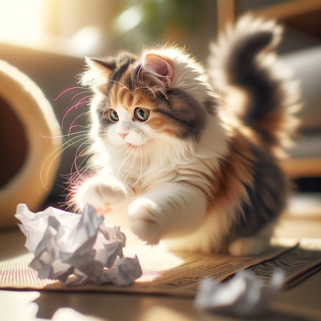 Playful Calico Cat Enjoying its Natural Behavior