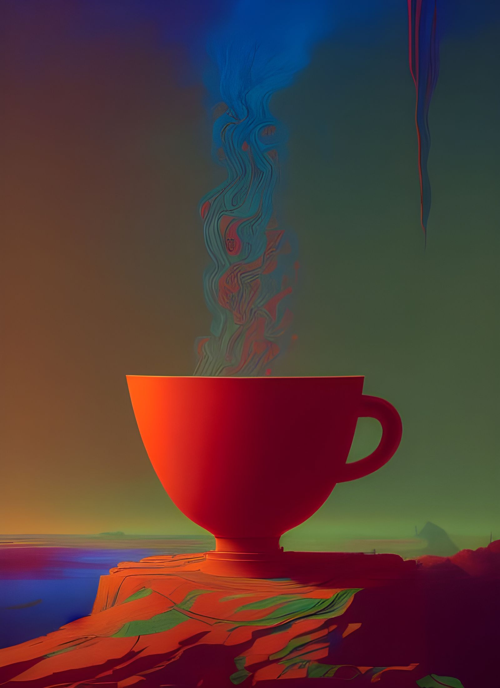 Giant Coffee Cup in Surrealist Style