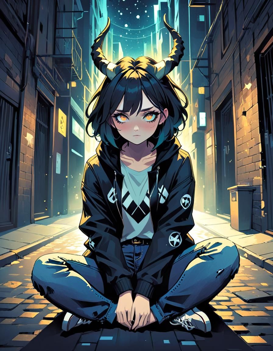 Girl in Dark Alley: Circular Vector Art