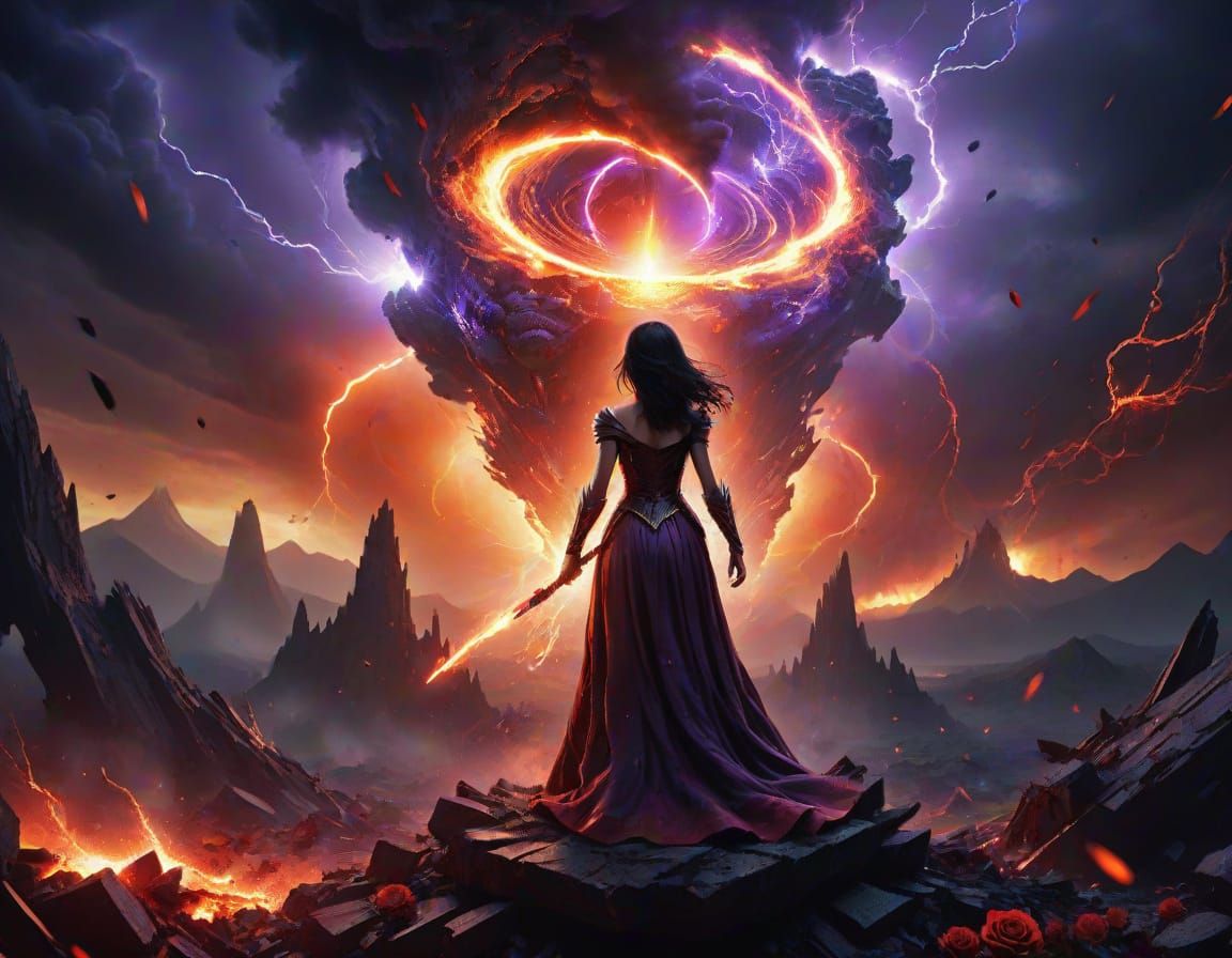 Cosmic Hero Unleashing Destructive Power in Digital Matte Pa...