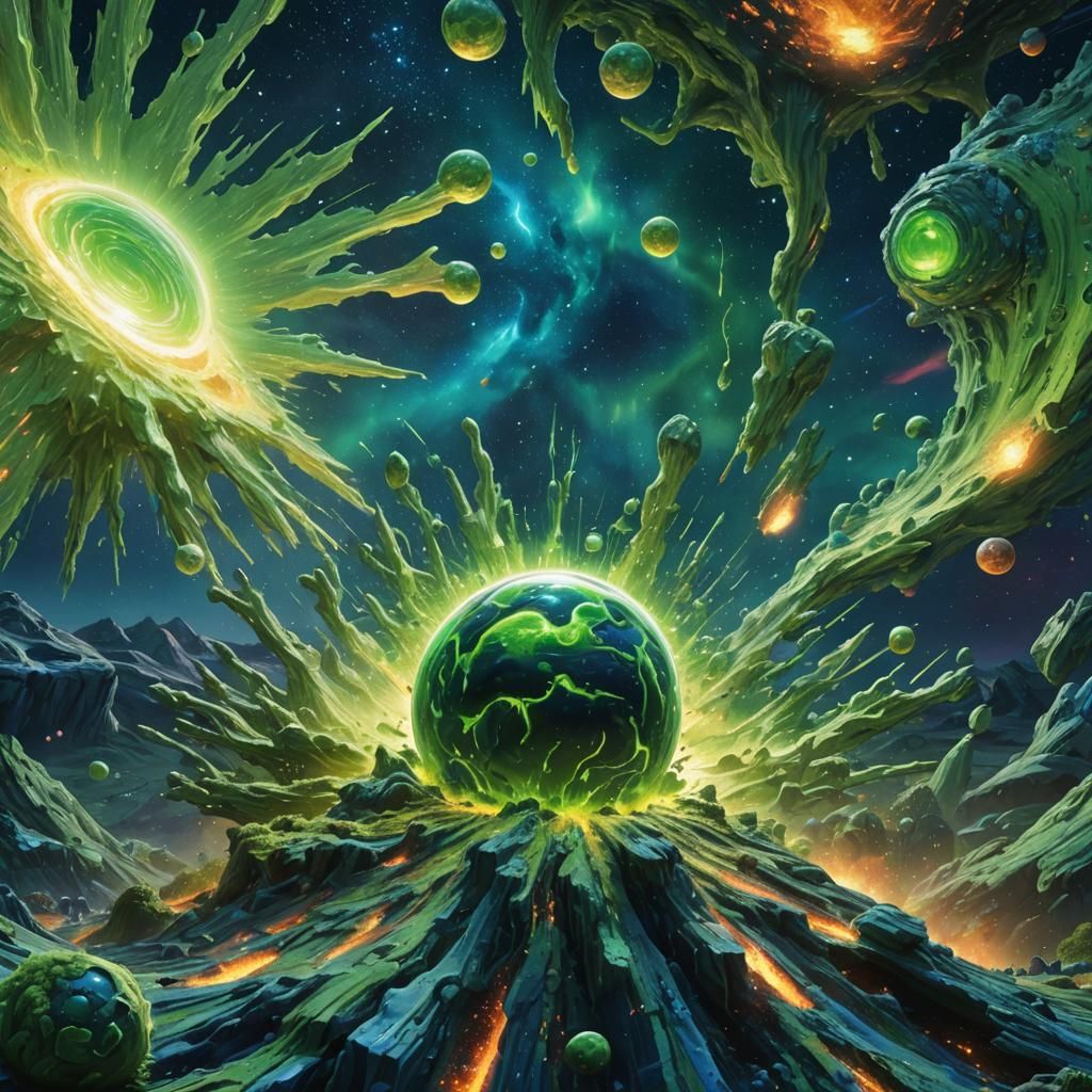 Sonic Space Slime Explosion: Surreal Impasto Sci-Fi