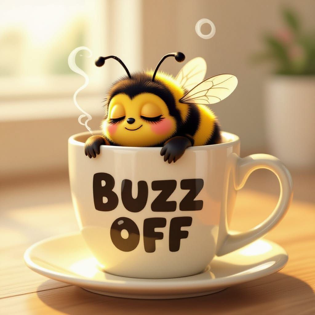 Cartoon Bee Takes a Coffee Break