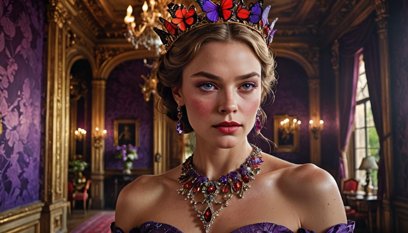 Opulent Portrait of Model in Purple Dress
