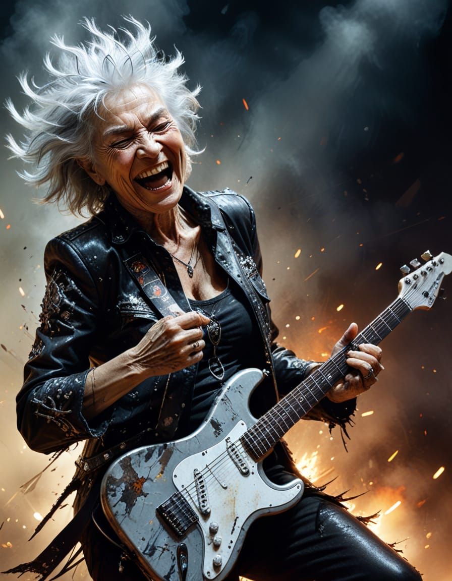Elderly Woman Shreds Guitar at Rock Concert